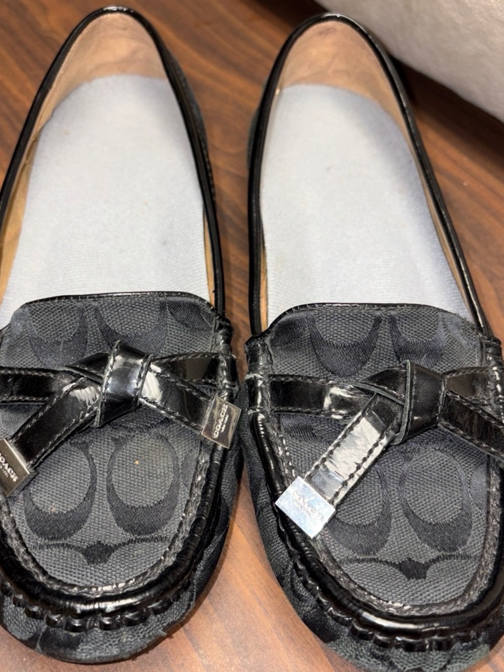 Coach Black Signature Canvas Loafers with Patent Trim